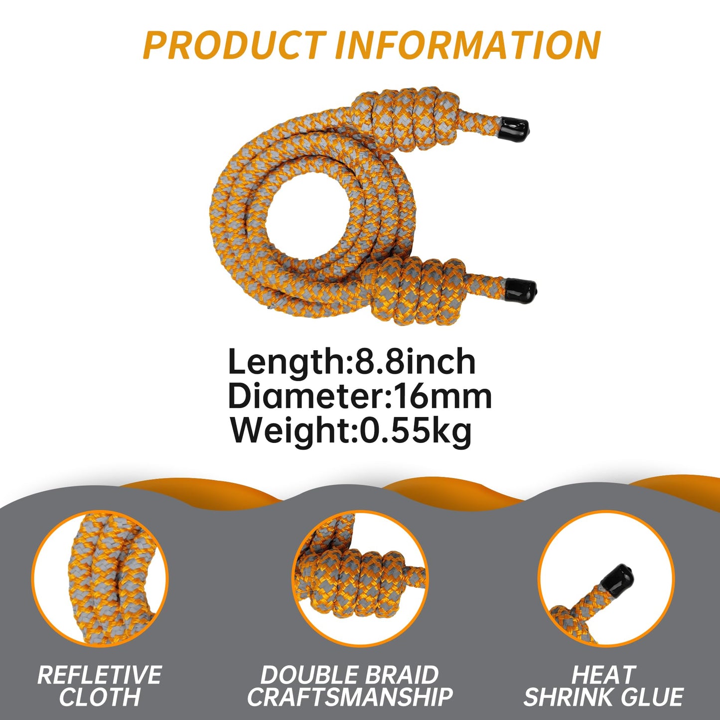 Heavy Weighted Jump Rope for Men and Women, Professional Flow Rope for Fitness, CrossFit, HIIT, Boxing, Night Glow Workout Rope, Adjustable Gym and Indoor Outdoor Exercise Orange