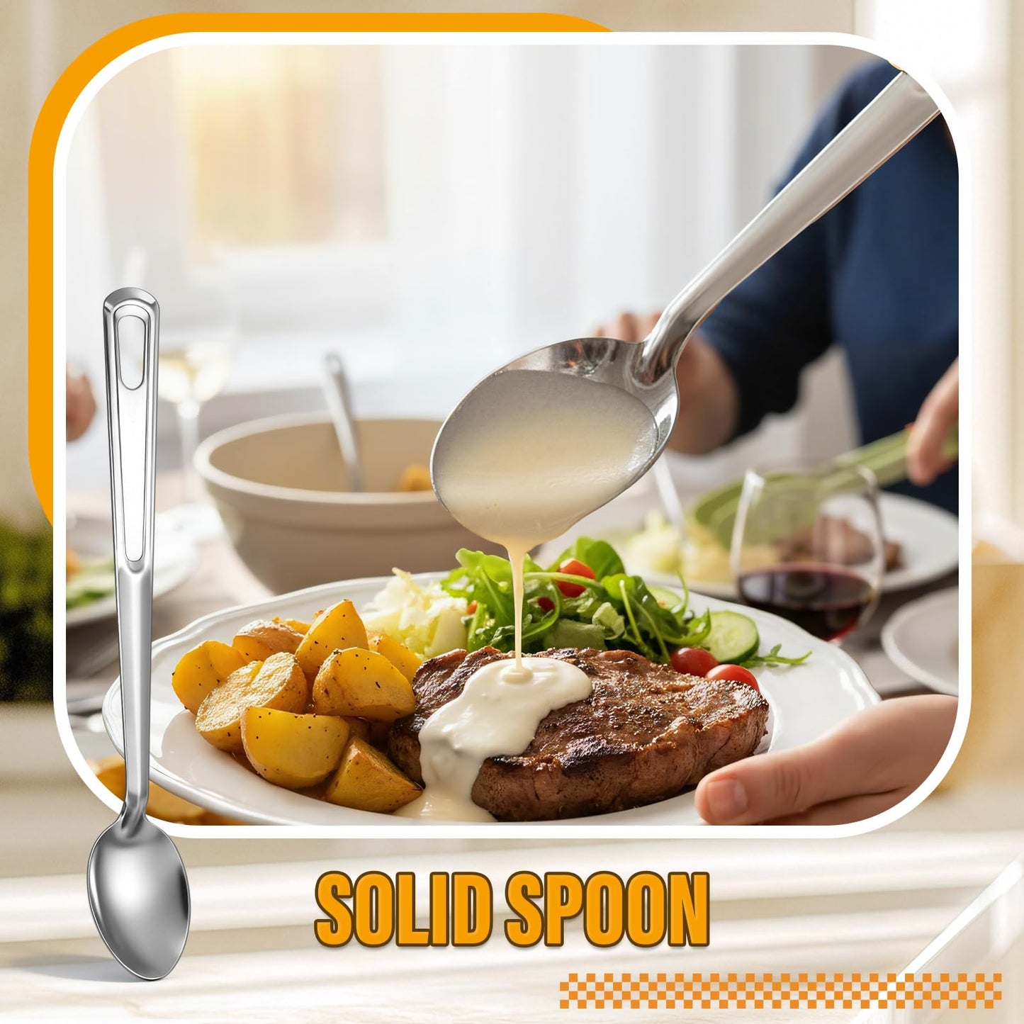Teecyhooo 2 Pieces Silver Stainless Steel 15" Long Handle Basting Spoon Steel Solid and Slotted Spoon Set for Kitchen Serving Cooking Basting Accessories