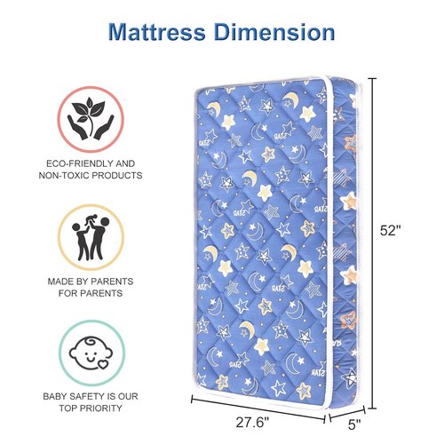 Lillibearas Premium Crib Mattress | Firm, Breathable, Hypoallergenic | 52" x 27.6" x 5" for Cribs & Toddler Beds