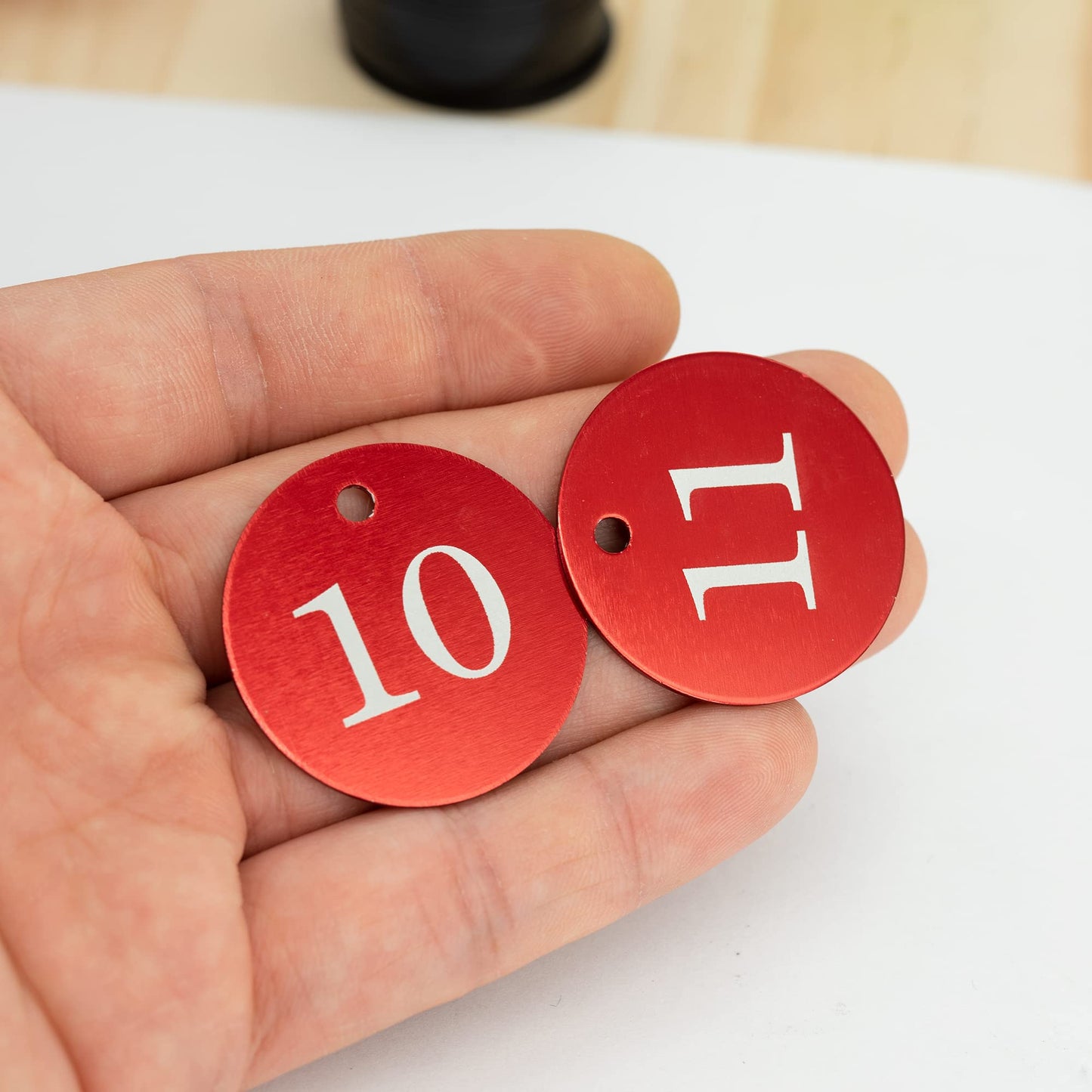 StayMax Round Aluminum Engraved Number Tags Key Tags ID Tags (1-10, Red)