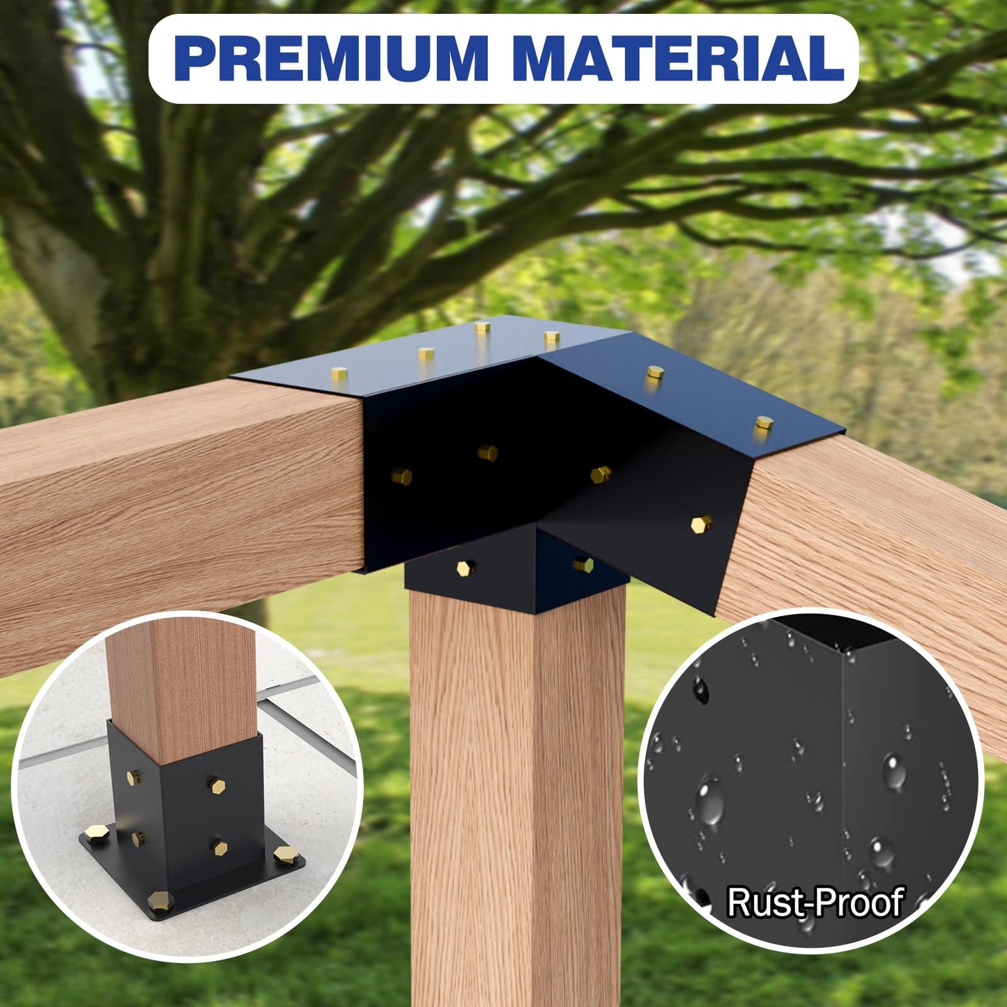Pergola Kit - 3-Way Slanted Brackets, Powder-Coated, 4" x 4" (Actual: 3.5x3.5 Inch), Hardware for Outdoor Wood Pergolas, Gazebos, Sheds (8 pcs)