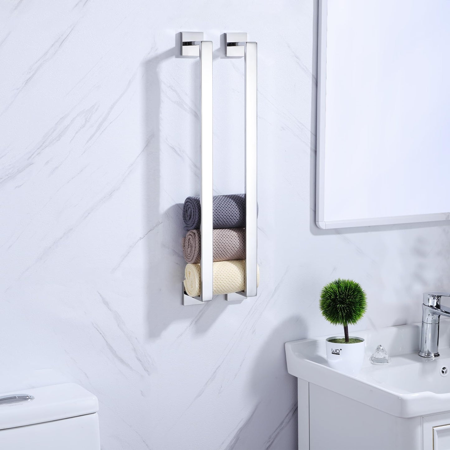 LANC Bath Towel Bar 24-Inche Stainless Steel Towel Rack for Toilet Bathroom Hardware Silver Towel Hanger Towel Rail Towel Rod Heavy Duty Wall Mounted Towel Holder Chrome Polished, A8804CP-6P1