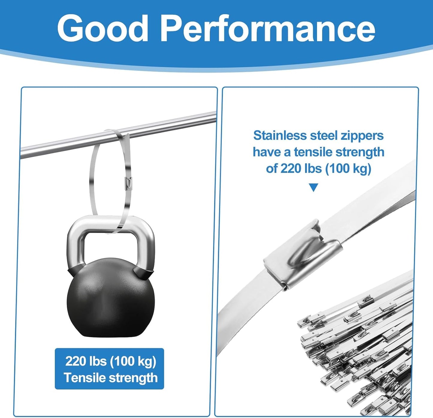 FdcZeyxior 500 11.8 Inch 304 220 Pcs Metal Zip Ties Heavy Duty Stainless Steel Zip Ties Self Locking Pound Tensile