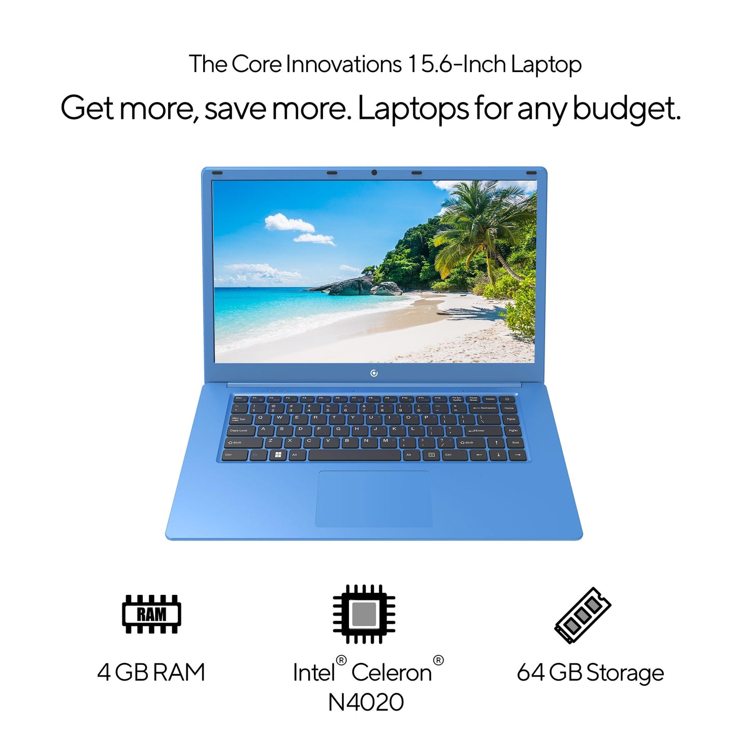 Core Innovations 15.6″ Full HD Laptop – Intel Celeron N4020, 4 GB RAM, 64 GB SSD, Windows 11, Dual USB, Mini HDMI, Lightweight & Budget-Friendly - Blue