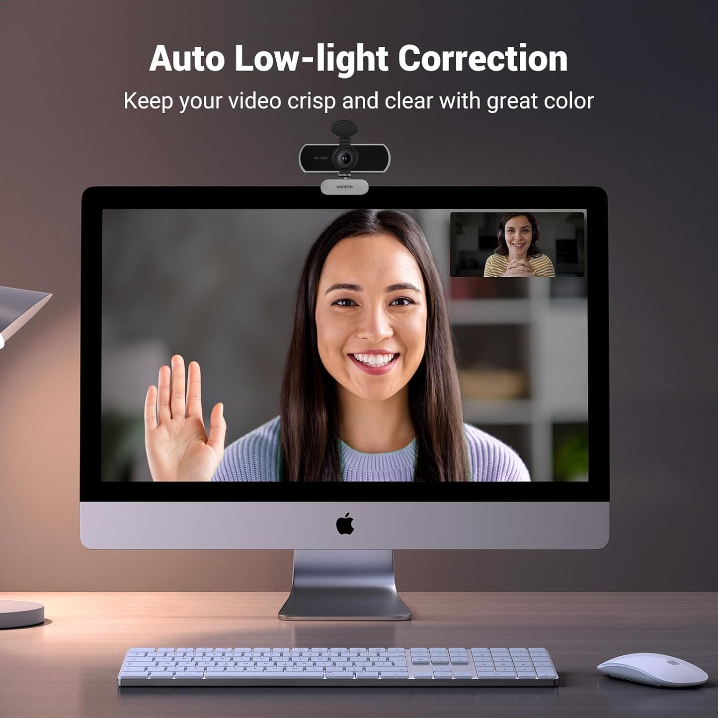 UGREEN 1080P 2 85 2, Full HD Webcam with Microphone, Noise-Canceling Mics, Fov & Fixed Focus, Plug and Play, Auto Light