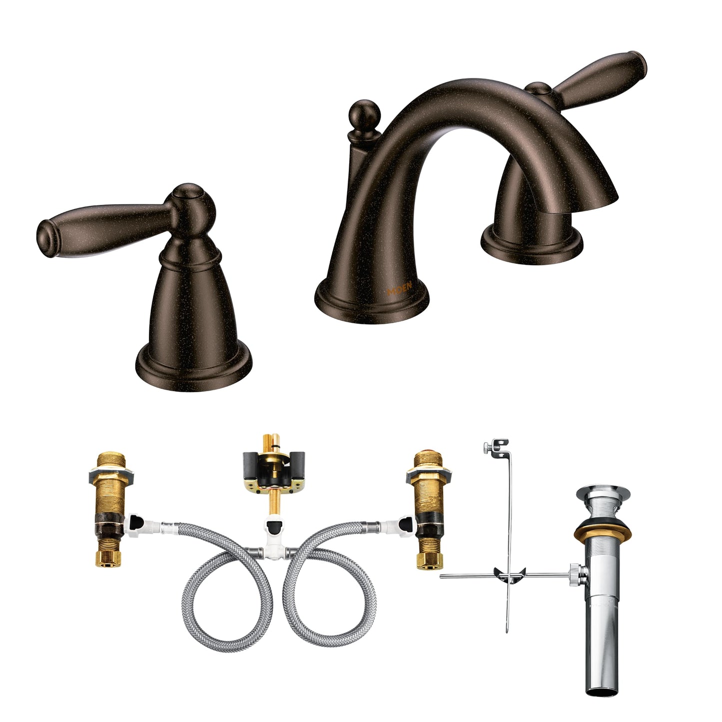 Moen Brantford Oil-Rubbed Bronze Two-Handle Widespread Bathroom Faucet Trim Kit Bathroom Faucets for Sink 3-hole Deck Mounted Setup, (Valve Required), T6620ORB