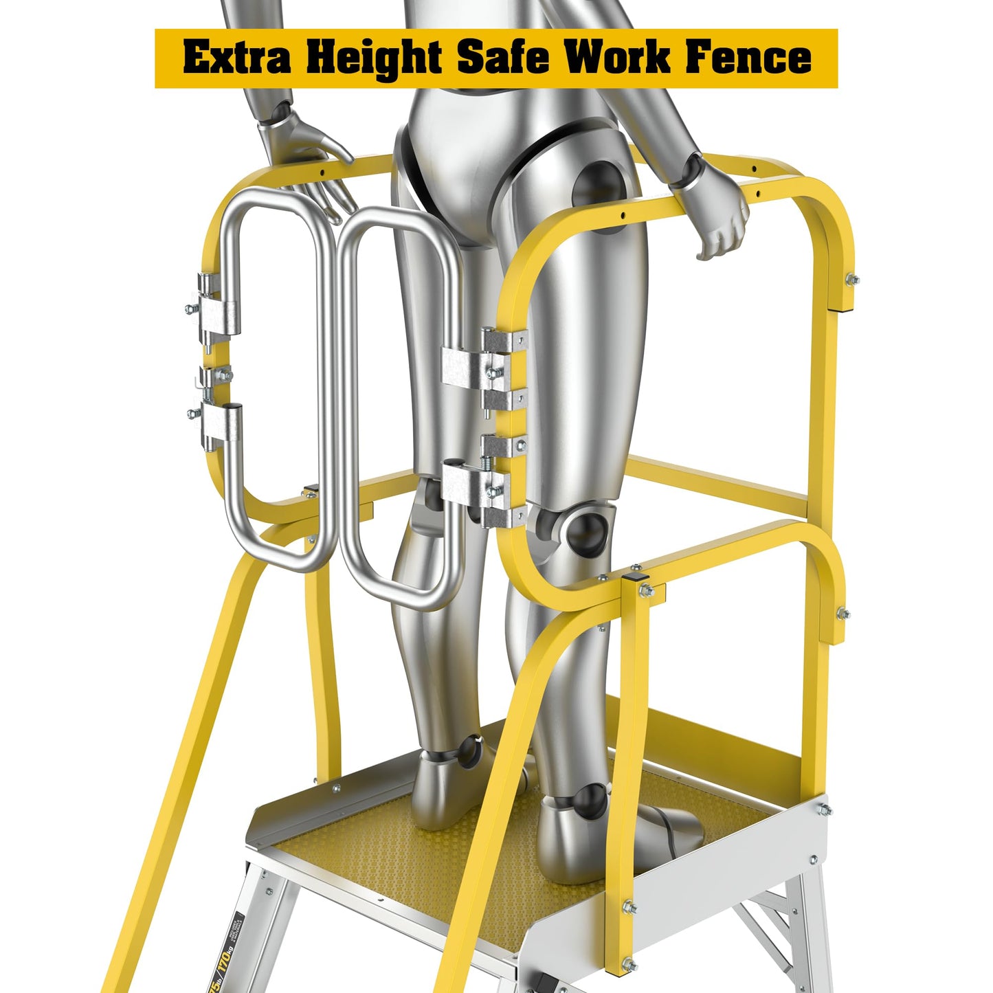 WIILAYOK 5 Step Ladder Aluminum Rolling Platform Ladders with 360° Guardrail System, Industrial Safety Non-Slip Rolling Ladder with Wheels for Warehouse, Garage, 375 lbs Capacity