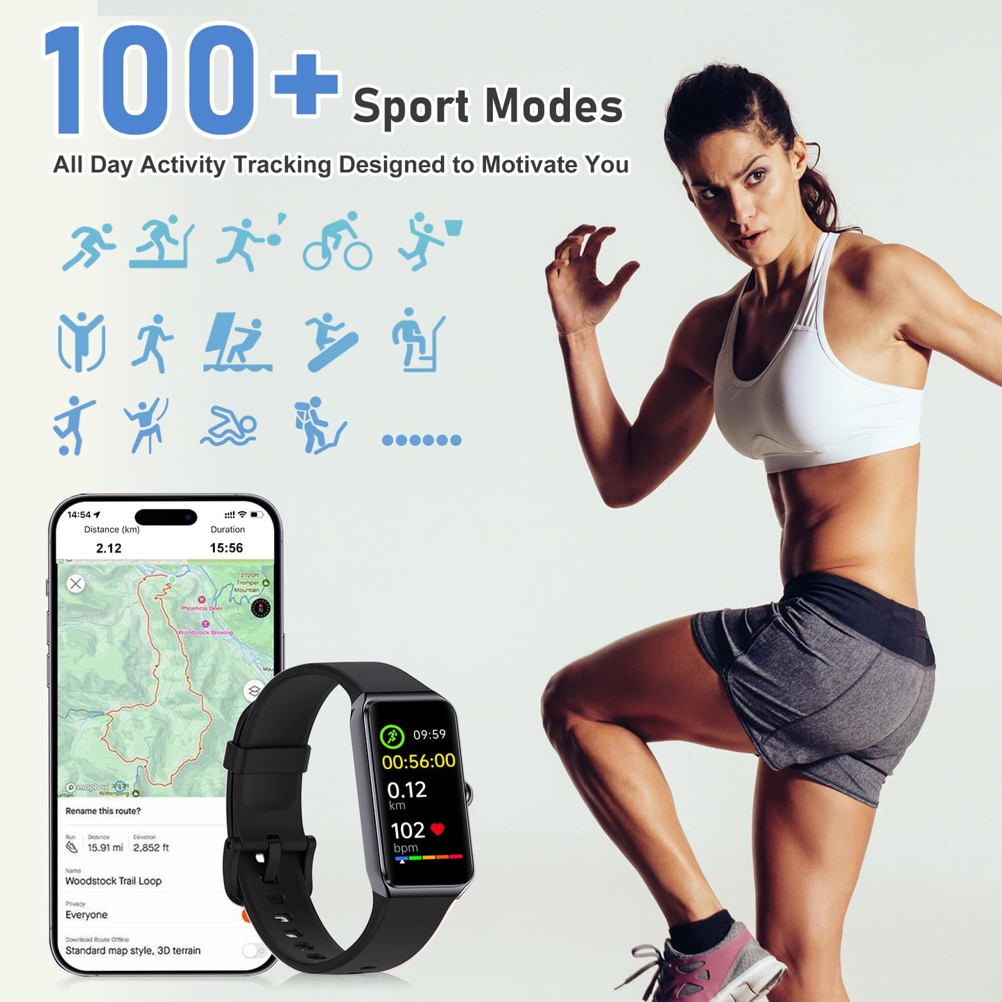 Fitness Tracker with 24/7 Heart Rate,Blood Pressure Sleep Tracking,104 Sports Modes Calories Smart Watch,IP68 Waterproof Step Counter Activity Trackers Pedometer for Android&iPhone Women Men (Bla