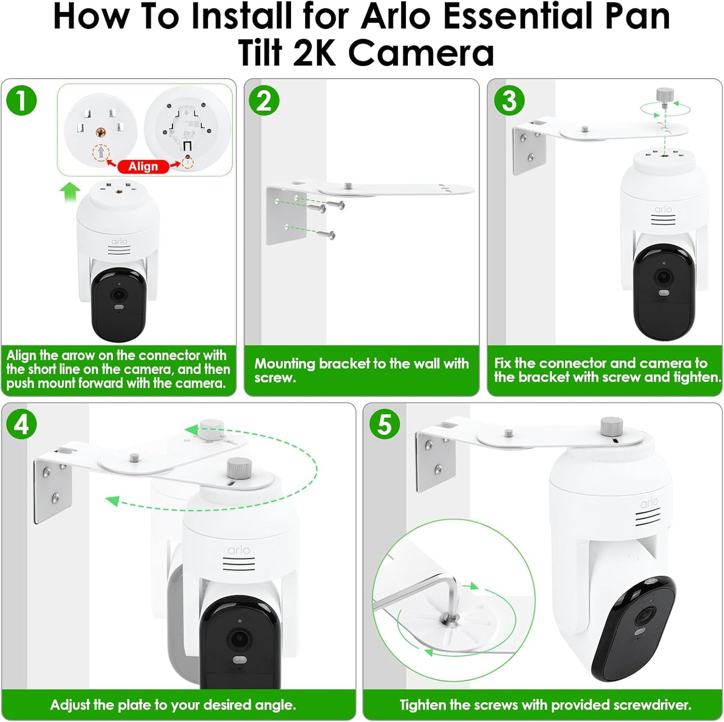2Packs 300 360 Adjustable Corner Mount Bracket for Arlo Essential Indoor /Outdoor Pan Tilt Security Camera, Metal Wall