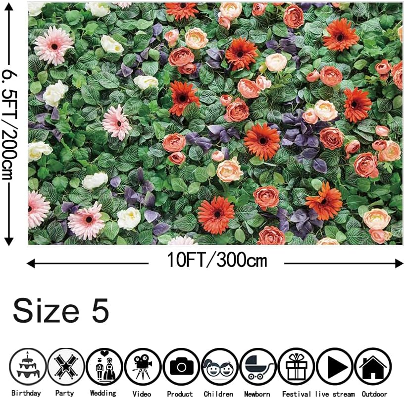 MOONDECO Flower Wall Backdrop Colorful Floral Photography Background Mixed Color Gerbera Daisy Photo Banner Girls Women