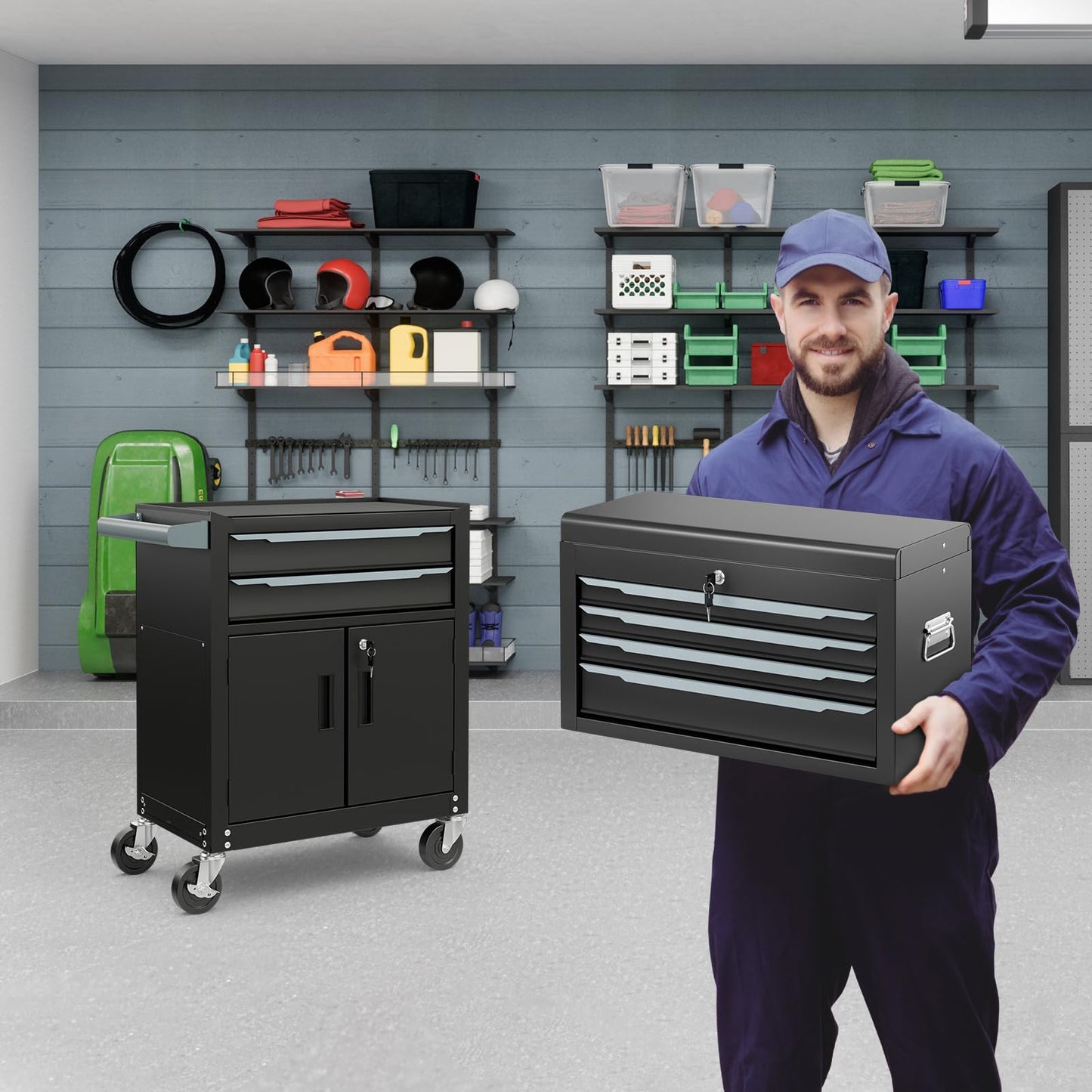 ERGOMASTER Large Rolling Tool-Chest with 6 Drawers Heavy Duty Tool-Cabinet on Wheels Lockable and Lock System for Garage Workshop(28 x 13 x 44”-Black)