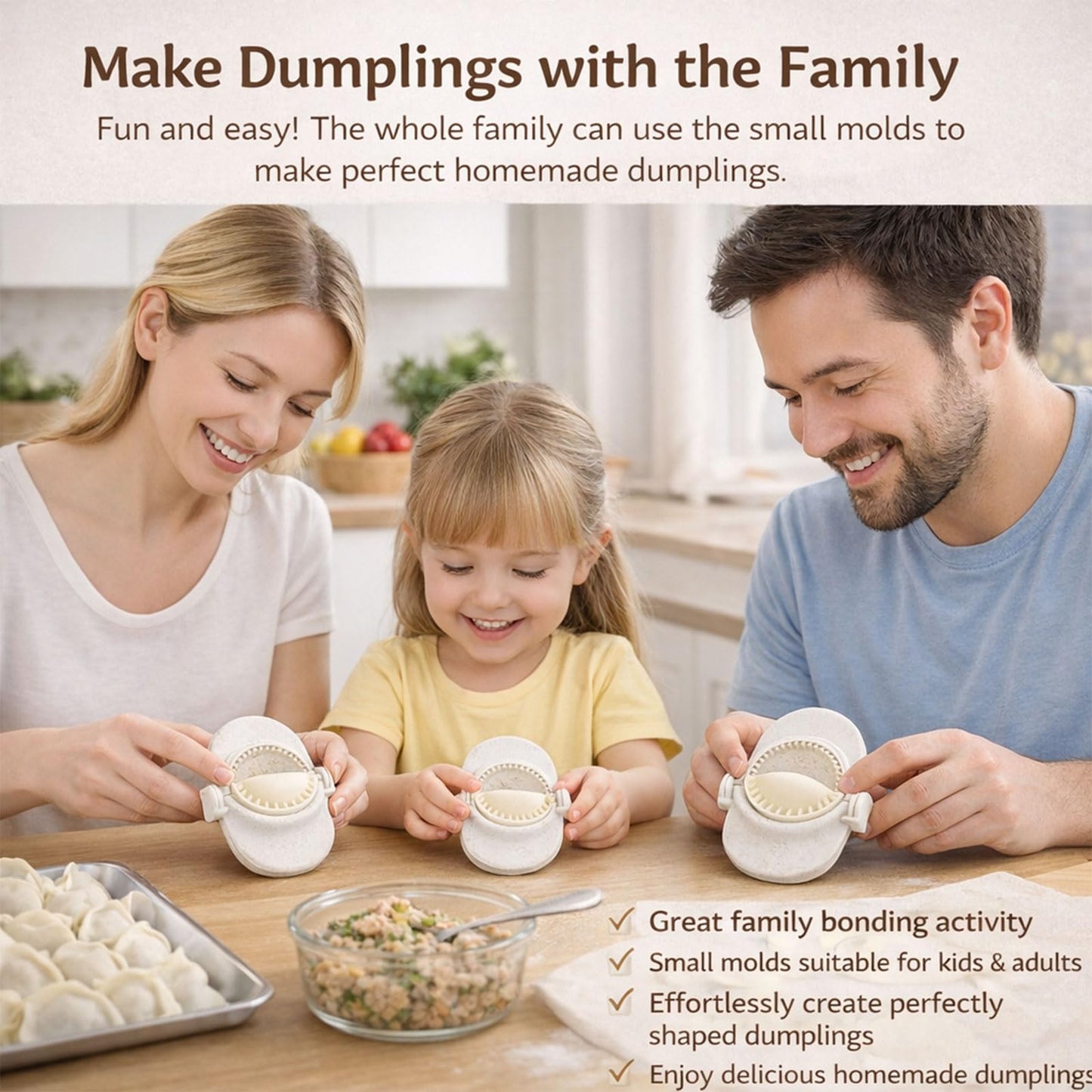 Dumpling Maker Set with Dough Cutter, Easy One-Press Dumpling & Pastry Press Mold for Home Cooking, No Leaking, Secure Seal, 3 Sizes (4", 3", 2.6")