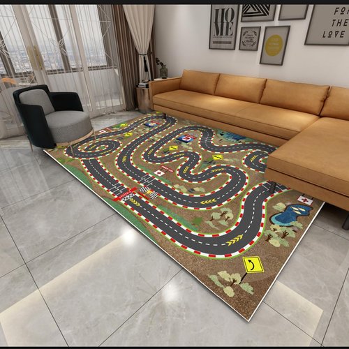 Kids Rug Car Rugs for Kids Toy Cars Play Mat City Life Road Rug for Cars Fun City Map for Carpet for Bedroom Boys (Sand Track, 31 * 47 inches)