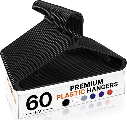 HOUSE DAY Black Plastic Hangers - 60 Pack Non-Slip Durable Coat Hangers | Lightweight Closet Organizer