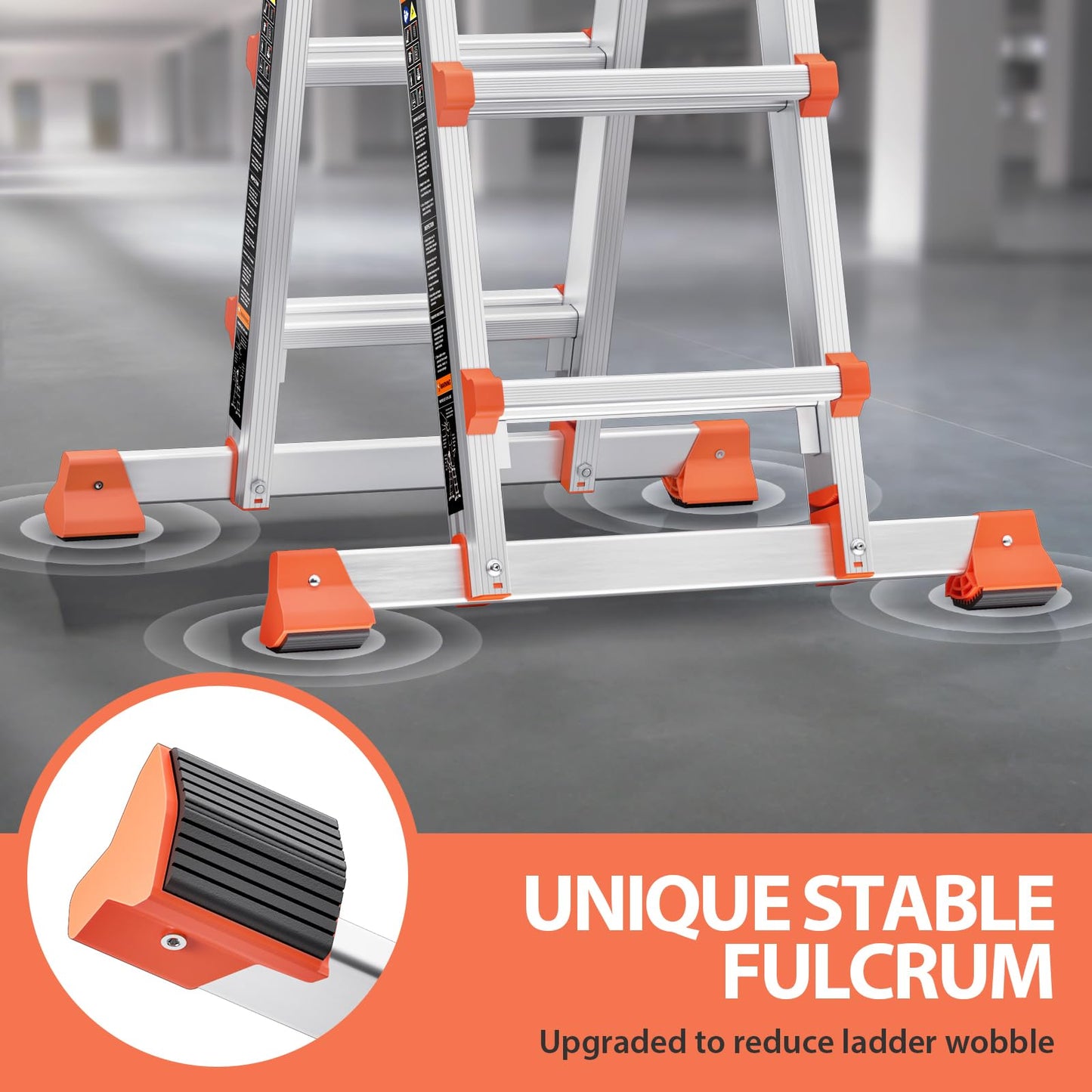 KINGRACK Ladder, A Frame 4 Step Extension Ladder, 11.4 Ft Anti-Slip Multi Position Ladder with Stabilizer Bar, 330 lbs Security Load Telescoping Aluminum Ladders for Stairs Home Outdoor Roof Work