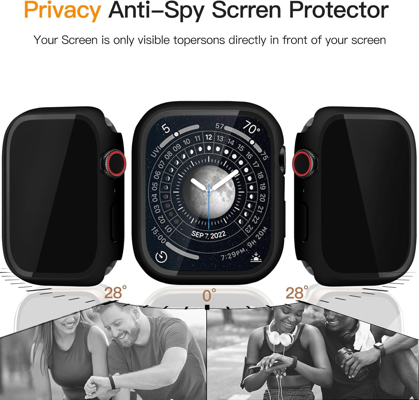 2 Pack 2nd 3 6 5 4 44mm, Waterproof Privacy Hard PC Case with Tempered Glass Screen Protector for Apple Watch SE SE Gen