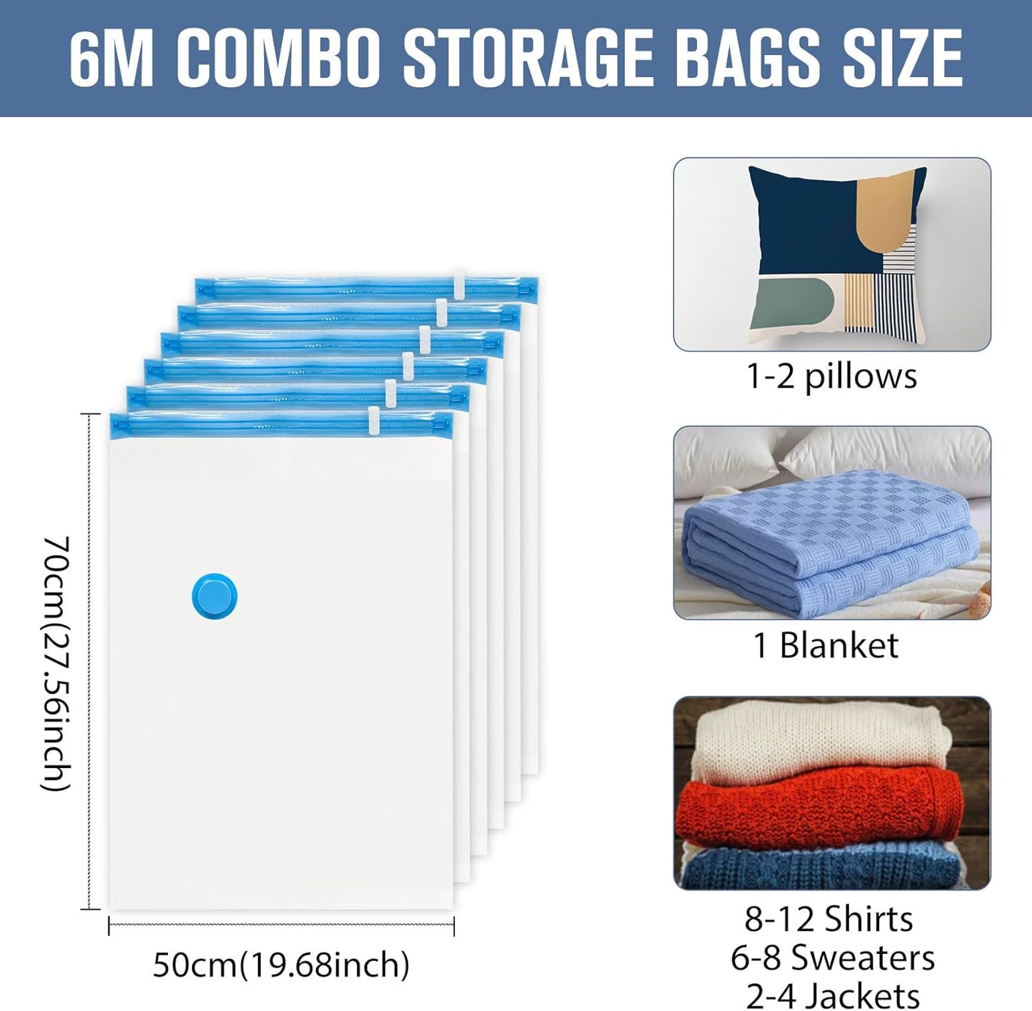 BoxLegend Vacuum Storage Bags - Thickened Waterproof Seal Bags for Clothing & Bedding | 6 Medium 19.68”x27.56”