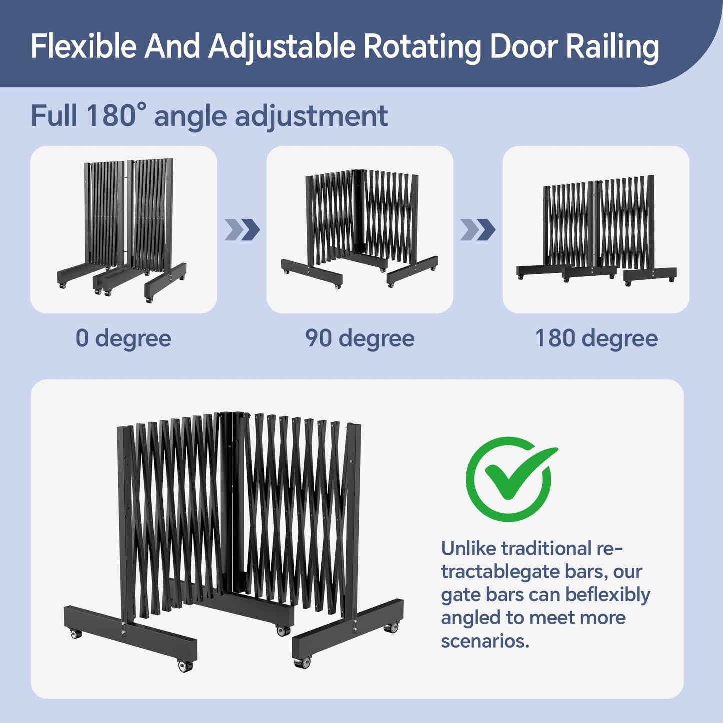 23FT Industrial Expandable Barricade, Folding Security Gate with Wheels, Retractable Driveway Gate, Adjustable Traffic Fence for Construction Site, Traffic Control, Cordon, Elevator, Garage