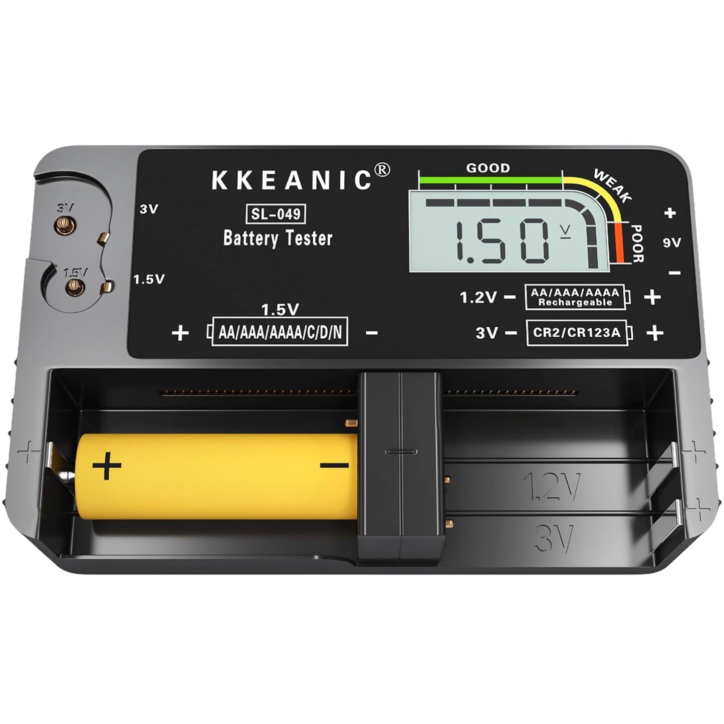 SL-049 9V, CR123A,1.2V Battery Tester - Professional Digital Battery Checker with LCD Display for Household AA, AAA