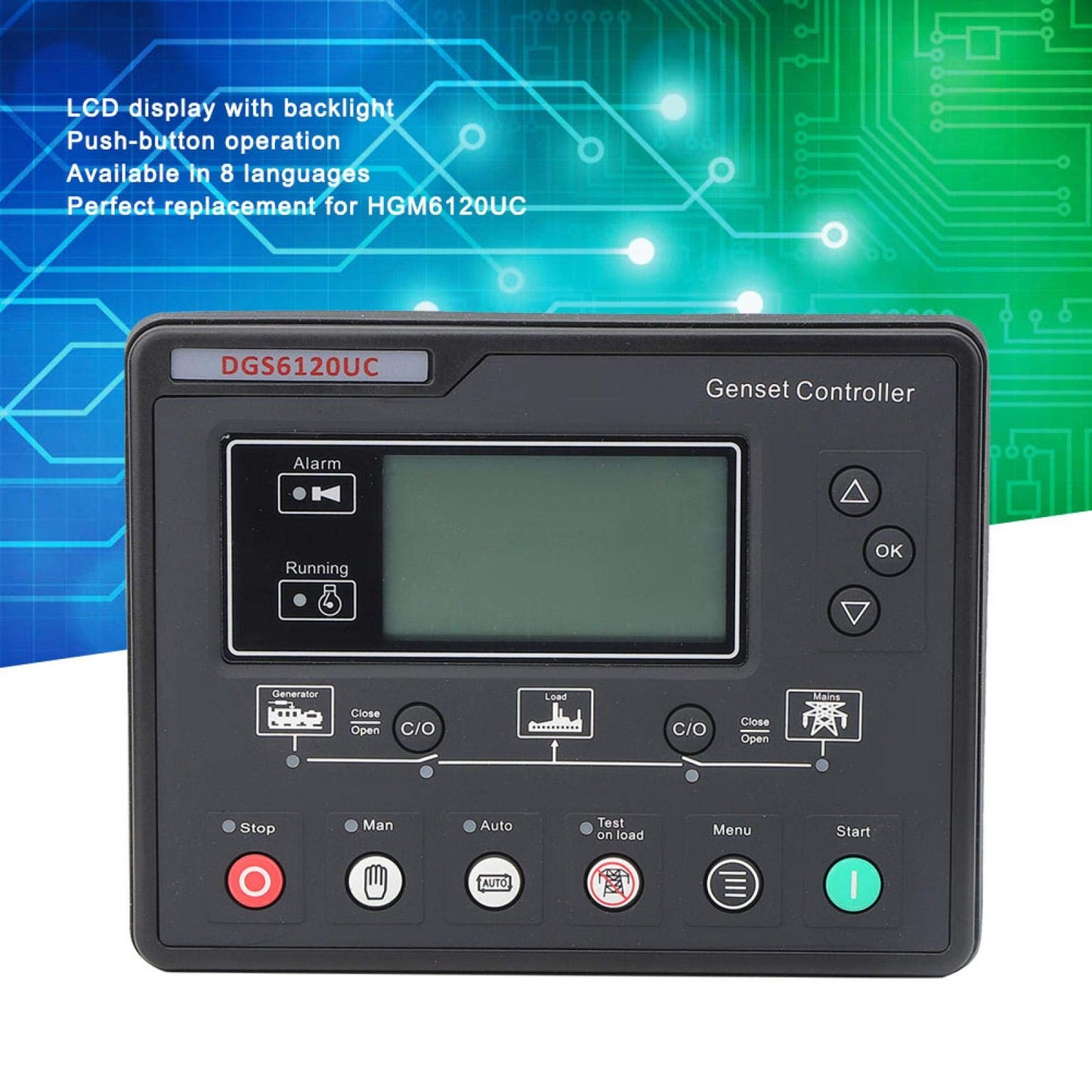 Oumefar Genset Controller Module, DGS6120UC LCD Display Generator Automatic Controller Generator Set Parameters Monitoring Control Panel Automatic Engine Control Module for HGM6120UC