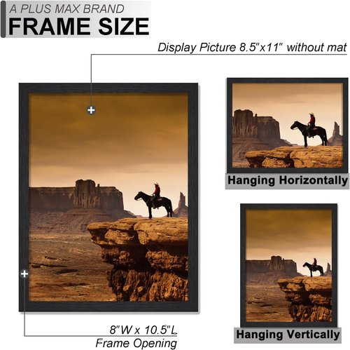 A PLUS MAX 8.5x11 Picture Frame Set of 2 - Lightweight Black Engineered Wood Frames for Photos