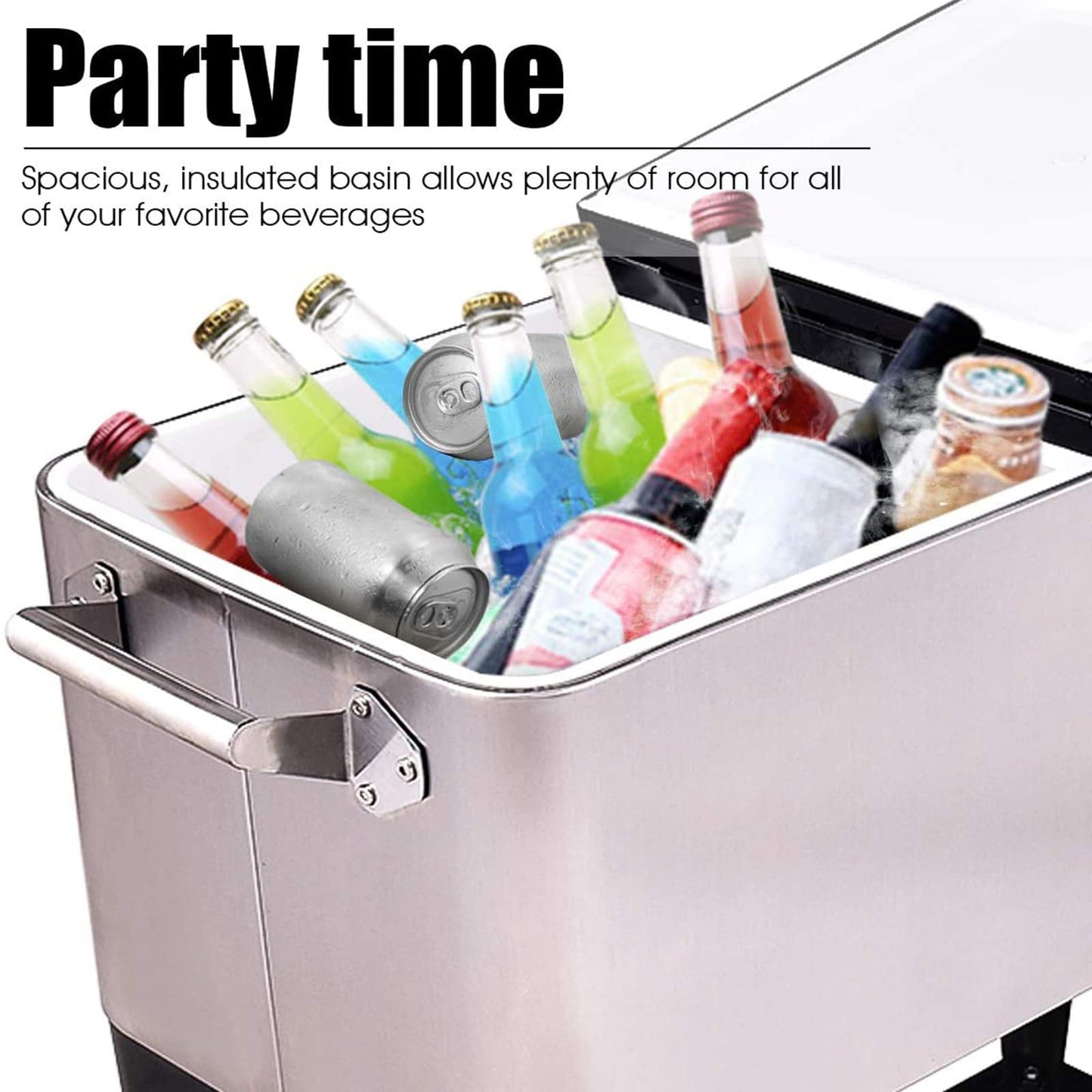 Giantex 80 Quart Rolling Patio Cooler Cart with Bottom Storage Shelf & Drain, Outdoor Ice Chest with Lockable Wheels, Bottle Opener & Cap Catcher, for Party Poolside Backyard BBQ (Sliver + Black)
