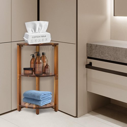 IBosins Corner Shower Caddy Standing 3-Tier Bathroom Shower Shelf for Inside Shower Natural Acacia Wood Organizer & Storage for Bedroom Living Room Kitchen