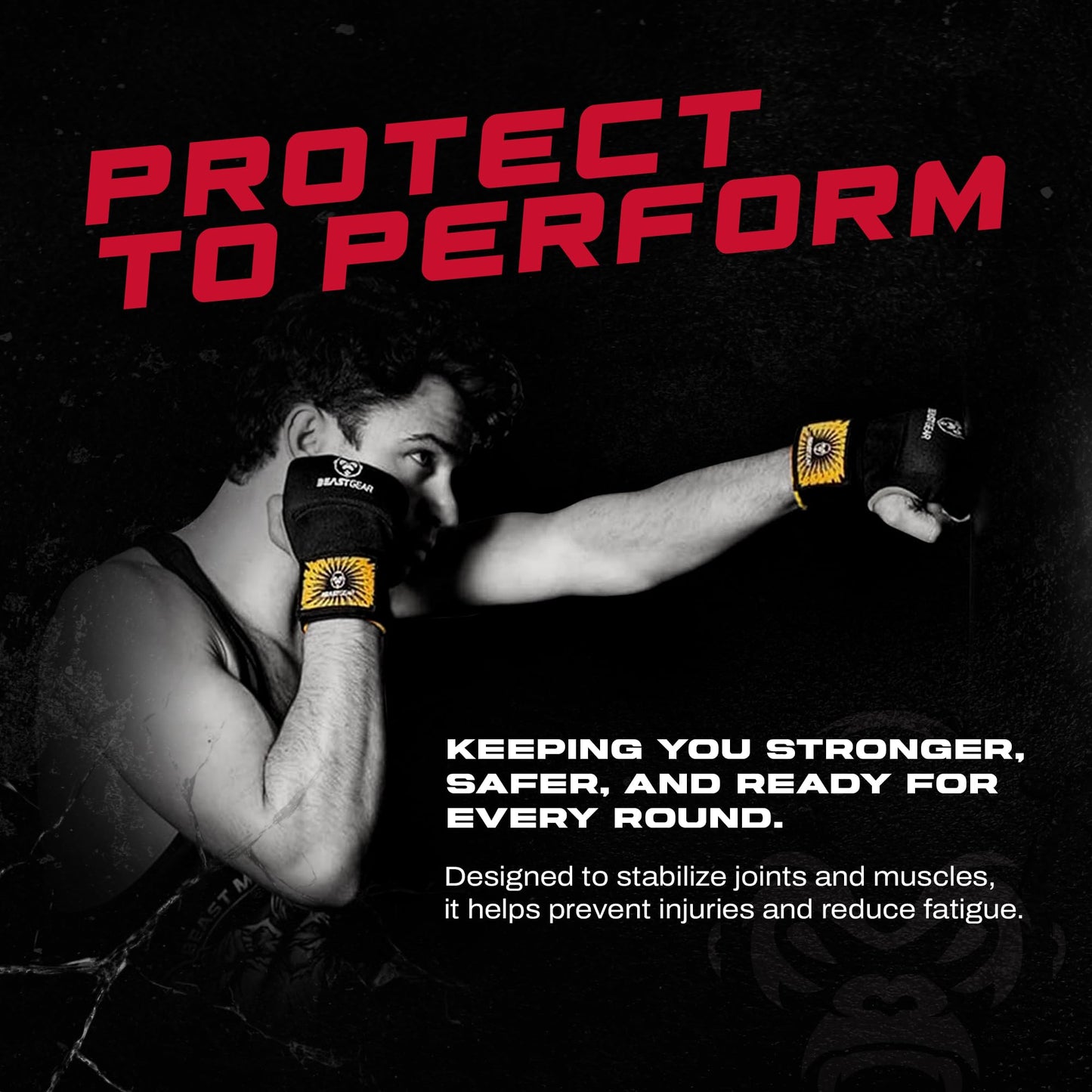 Beast Gear Hand Wraps Boxing Inner Gloves with Gel Padded, Quick 100cm Wrist Straps for Men & Women - MMA, Muay Thai, Kickboxing & Martial Arts Training (L)