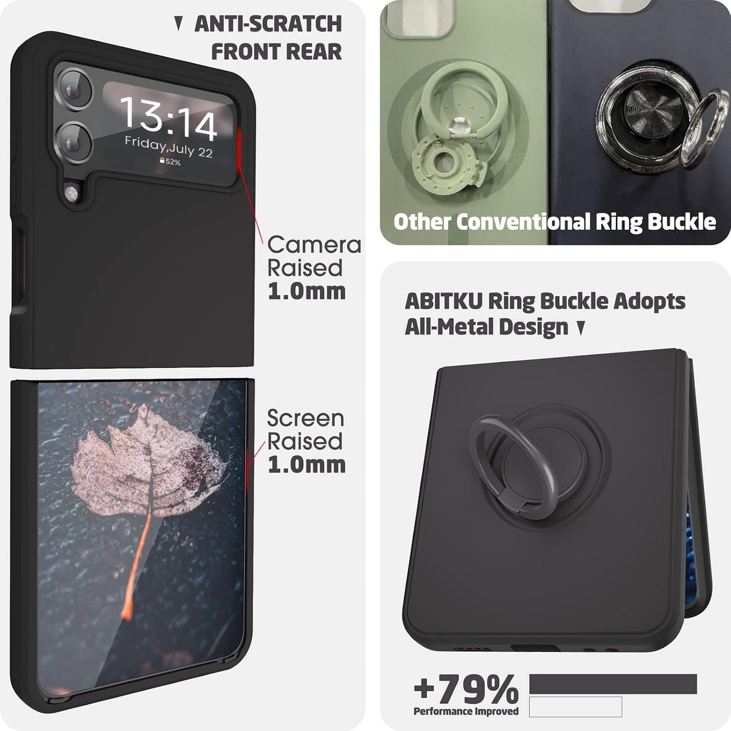 ABITKU 4 360Ring 4 6.7 inch Compatible with Galaxy Z Flip Case, Silicone with Kickstand Holder Microfiber Cloth