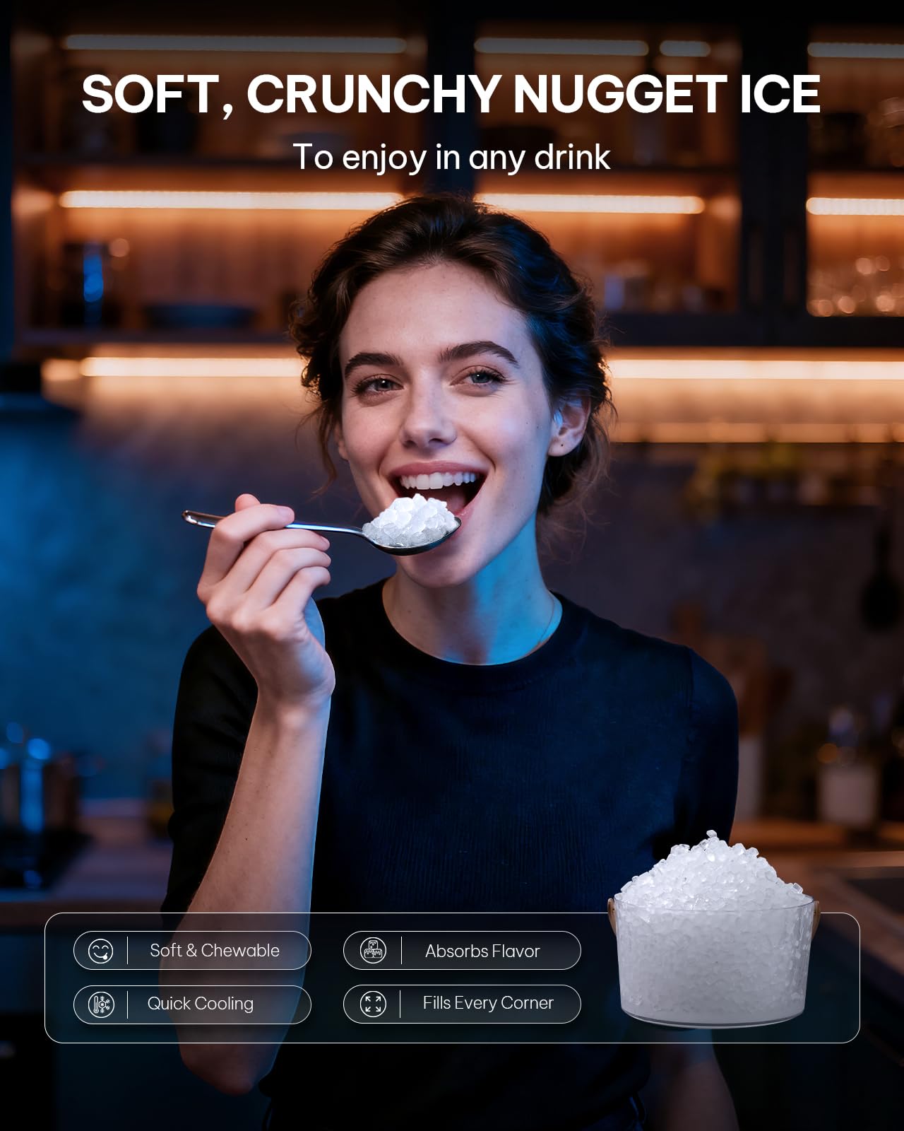 Silonn Nugget Ice Maker Countertop with APP & Voice Control, Self Cleaning Ice Machine with 3L Large Water Tank, 40 lbs/24H Soft Chewable Ice, Portable Pebble Ice Maker for Home, Kitchen and Party