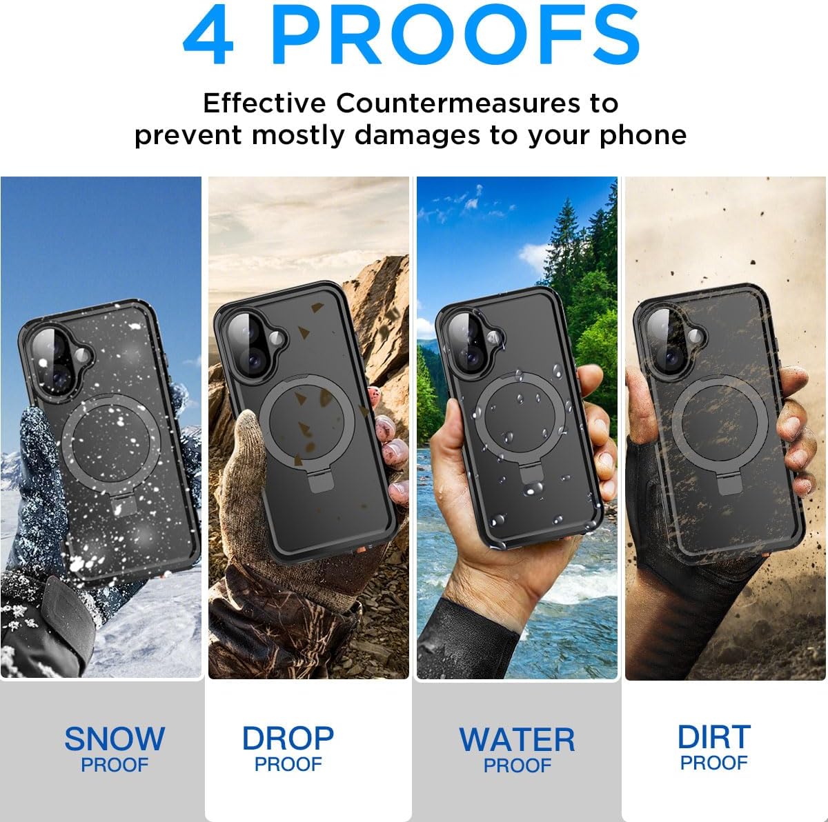AICase 16 Protector][IP68 360] 6.1''2024 Magnetic for iPhone Case Waterproof Magsafe[Ring Invisible Stand & Screen