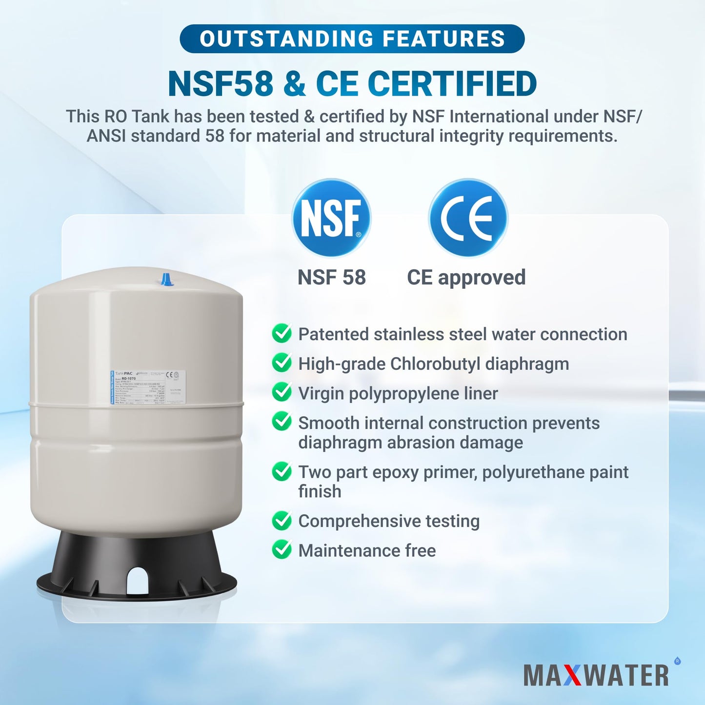 Max Water 14 Gallon RO Pre-pressurized Reverse Osmosis Water Storage Tank
