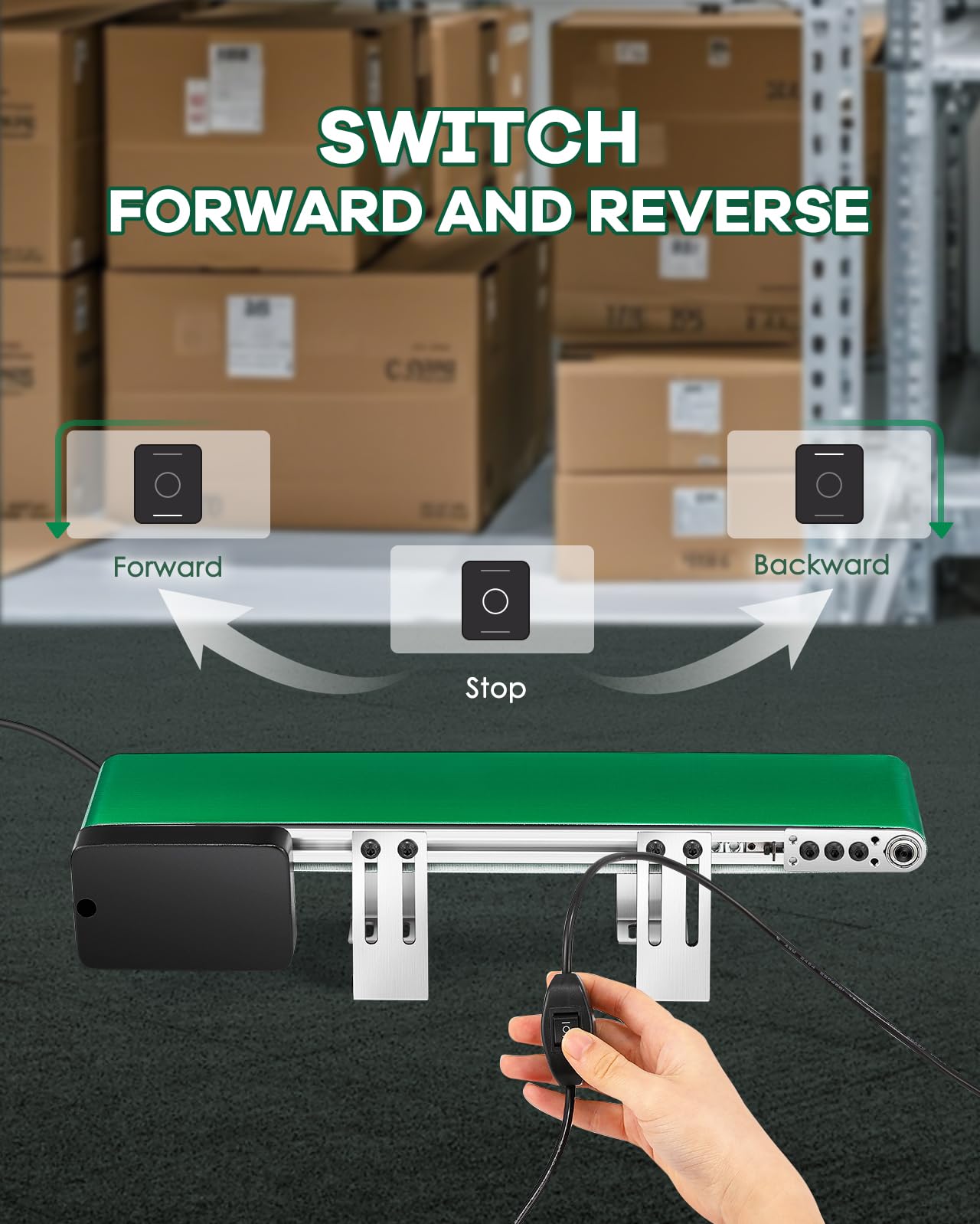 Moonshan Belt Conveyor 20 inch Conveyor Desktop Version with Reverse Switch Step-Less Speed Adjustment PVC Belt Conveyor for Packaging Factory, Production Line, Home