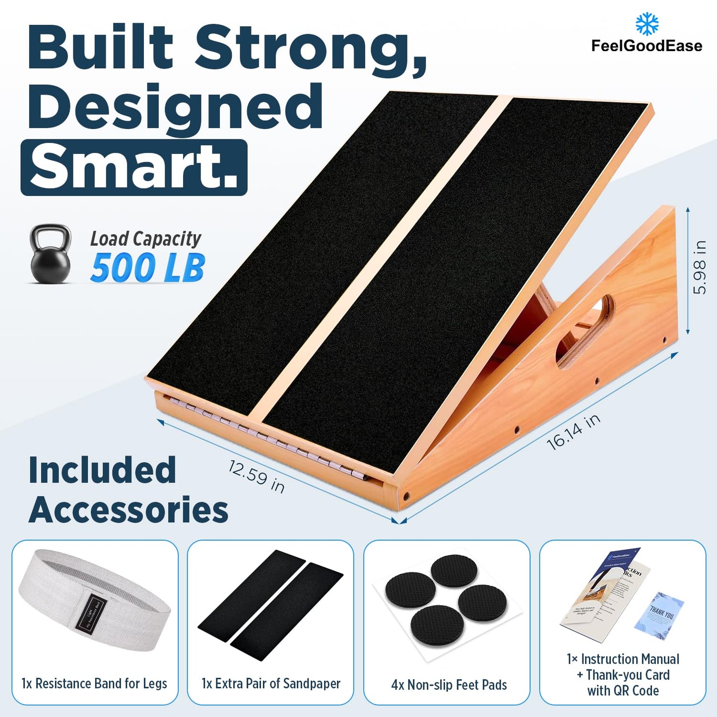 Wooden Slant Board for Calf Stretching with 5 Adjustable Angles, 500 lbs Capacity – Stable Non-Slip Calf Stretcher Incline Board – Calf Stretch Board for Mobility, Knee Pain Relief, Squats & Poster