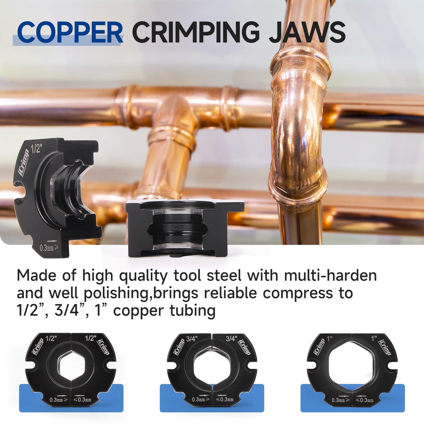 iCrimp Copper Pipe Press Tool for 1/2" 3/4" 1" Fittings, Manual Wrench & Electric Socket Dual-Drive Crimping Tool with Cutter, Compatible with ProPress, Compact Design for Tight Spaces