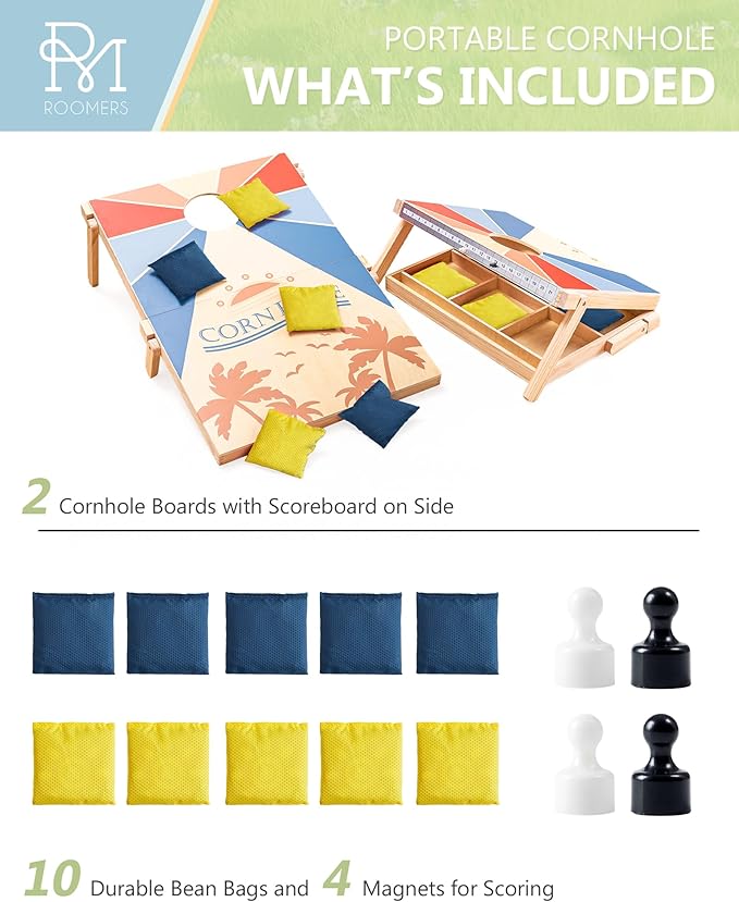 Cornhole and Tic Tac Toe 2 in 1 Game, 3x2 Feet Portable Cornhole Board Set of 2, Outdoor Yard Games for Adults and Family, Solid Wooden Cornhole with 10 Bean Bags