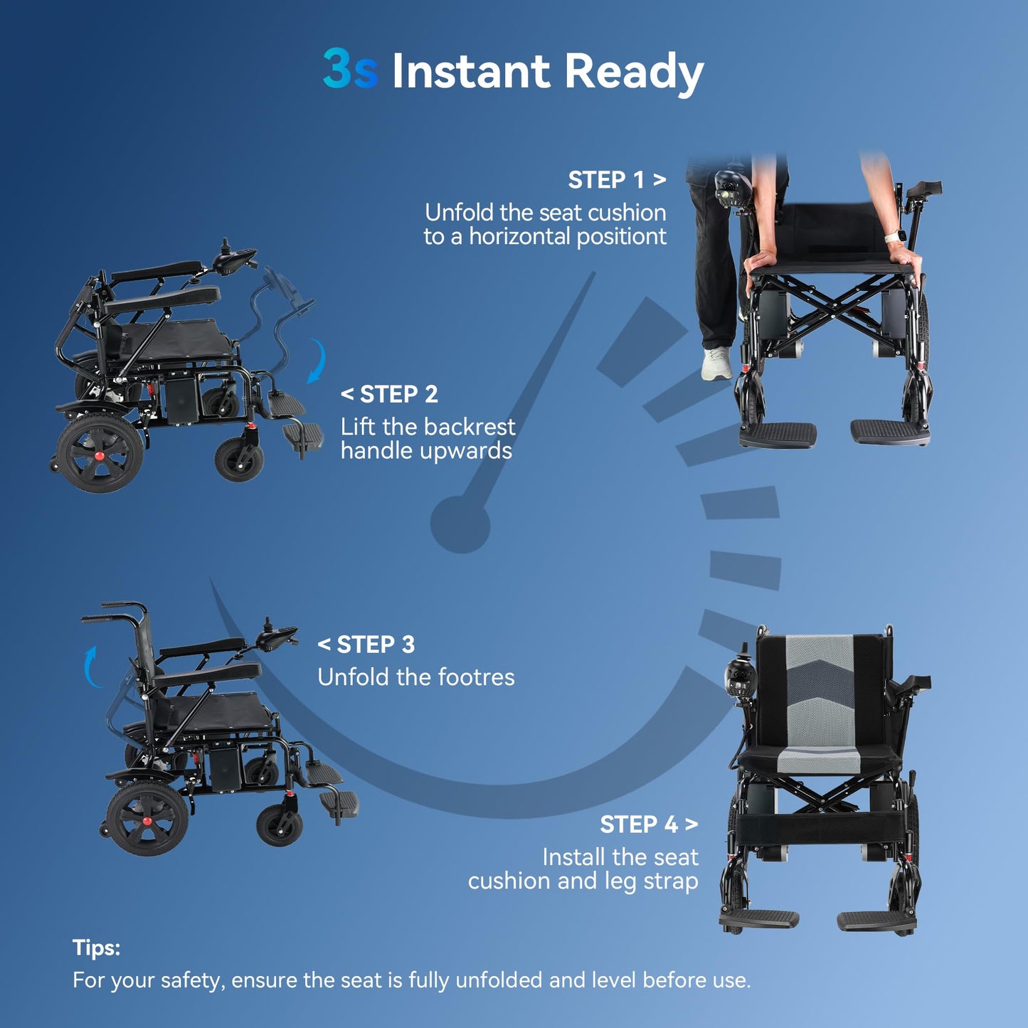 WalkFeel Foldable Electric Wheelchair with 19” Wide Seat, Lightweight Electric Wheelchairs for Adults|Seniors|Handicap, All-Terrain Power Wheelchair, 330 LB Capacity (Gray)