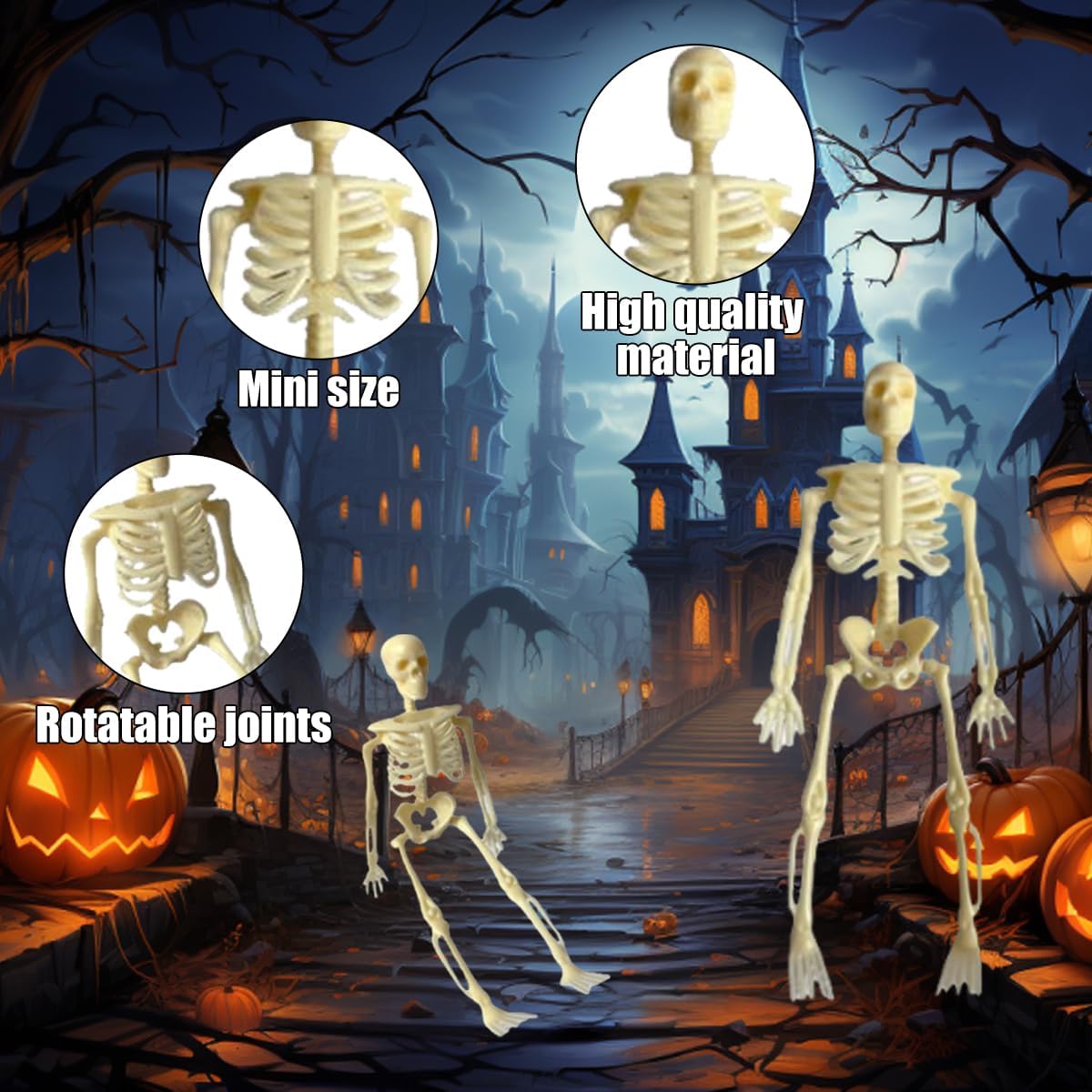 Skiennix Mini Skeletons | 20 Pcs Posable 6" Halloween Figurines for Spooky Decor & Party Favors