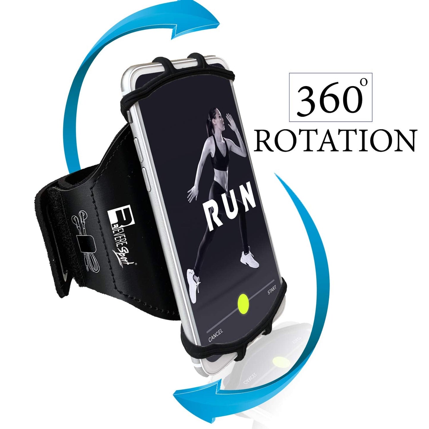 RevereSport Universal iPhone Running Armband (17/16/15/14/13/12/11/10/X/XR/SE/Air/Plus/Max/Pro). Phone Holder Case