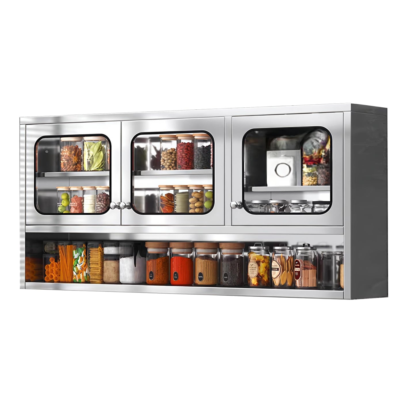 ZZV Kitchen Wall Cabinet, Stainless Steel Wall Mounted Cabinet with Adjustable Shelves, Industrial Wall Storage Cabinet for Garage, Warehouse, Commercial Kitchen, 8.66D x 45W x 27.56H in
