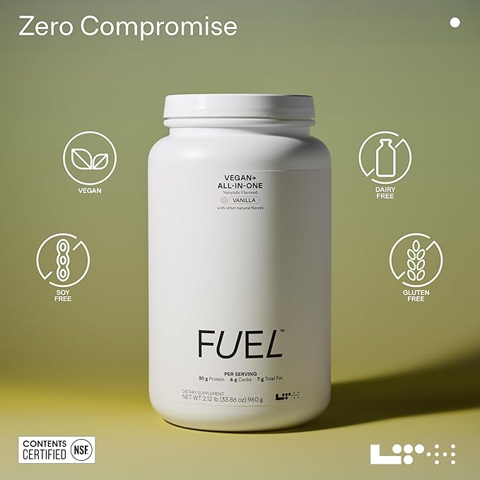 LTH Fuel Vegan & All-in-One - Trusted by Life Time Fitness Members - 30g Protein - Plant-Based Protein Meal Replacement - Vitamins, Minerals, Digestive Enzymes & Probiotics - Vanilla, 20 Servings
