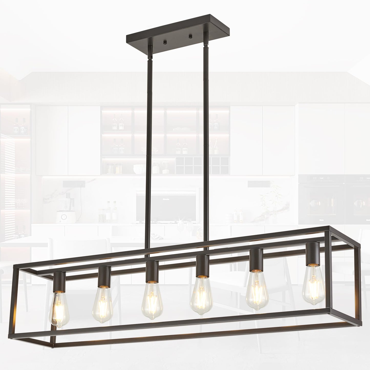 HQZBPT Dining Room Light Fixture, Kitchen Fixture Lights Pendant Lights Kitchen Island Oil Rubbed Bronze 6-Light Industrial Pendant Lighting for Kitchen Island