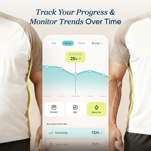 Etekcity Smart Digital Bathroom Scale - Rechargeable Body Weight & BMI Tracker | 13 Metrics, Bluetooth, Rainbow White