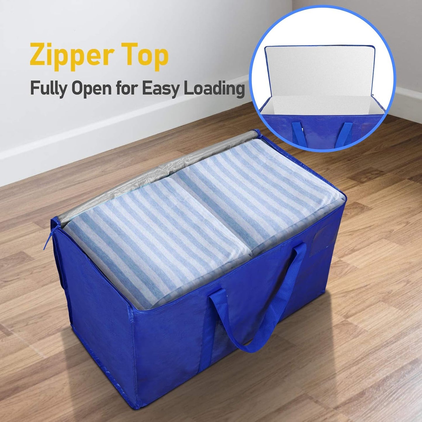 TICONN Extra Large Heavy-Duty Moving Bags - Durable Storage with Zippers & Handles | 2 Pack, Blue