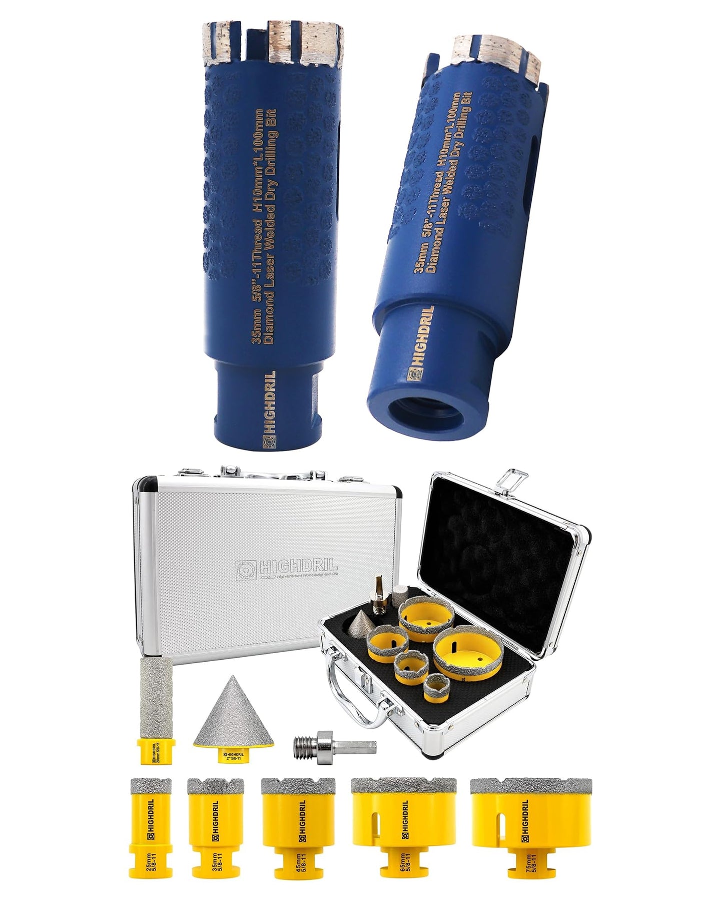 HIGHDRIL Diamond Core Drill Bits,1-3/8 Inch 35mm and HIGHDRIL Diamond Drill Bits Kit with 5/8-11