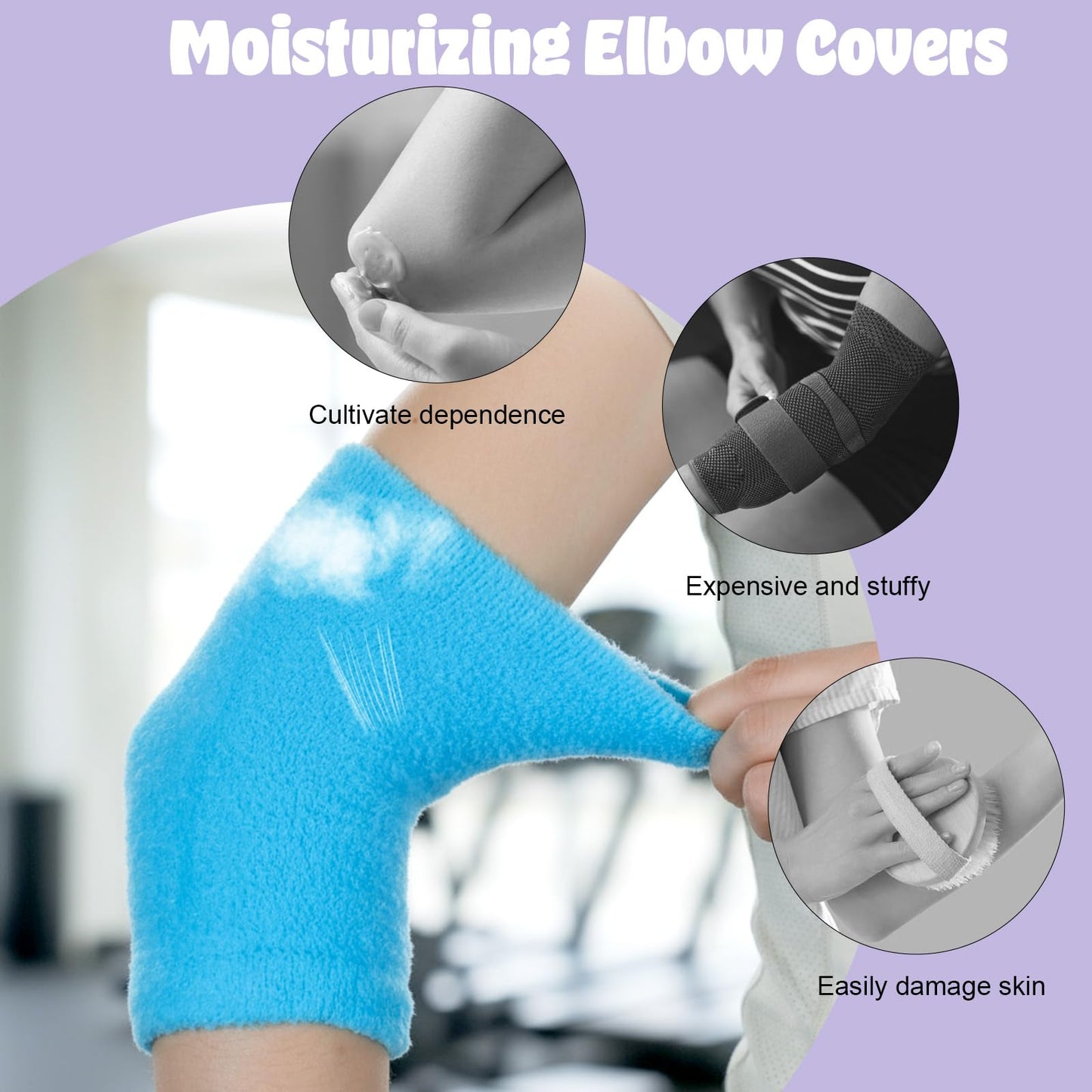 oruola 2 Pairs Elbow Protectors for Elderly,Elbow Moisturizing Sleeve,Dry Elbow Treatment, for Moist Chapped Dry Skin Care, Cover Heel Socks, Elbow Sleeves,Blue & Purple
