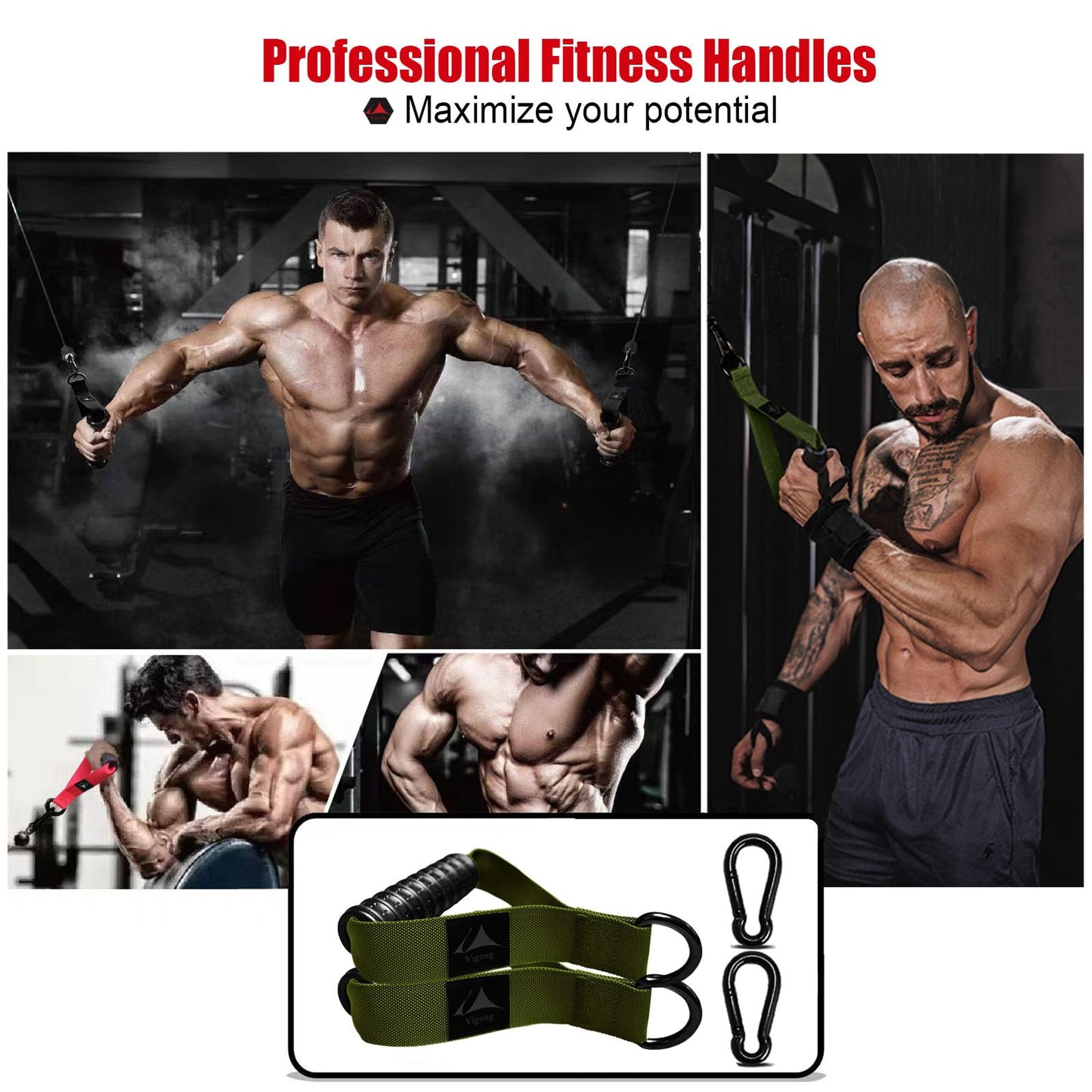 Vigoog Heavy Duty Gym Workout Handle Attachments - Powerful, Comfortable & Anti-Slip Rubber Exercise Grips for Cable Machines, Pulley Systems and Other Fitness Equipments