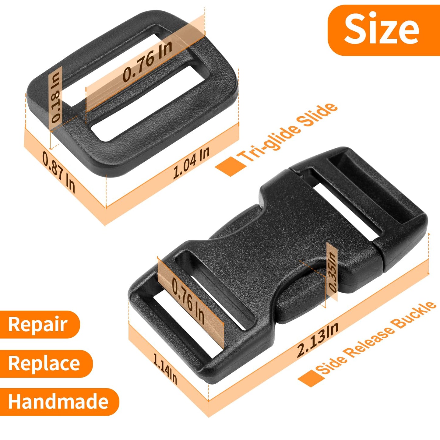BEYOURD 3/4" Buckles and Straps Set: 6 Yards of Thick Nylon Webbing, 6-Pack Quick Side Release Adjustable Plastic Buckles, 12 Tri-Glide Slide Clips(3/4 Inch Combo Set)