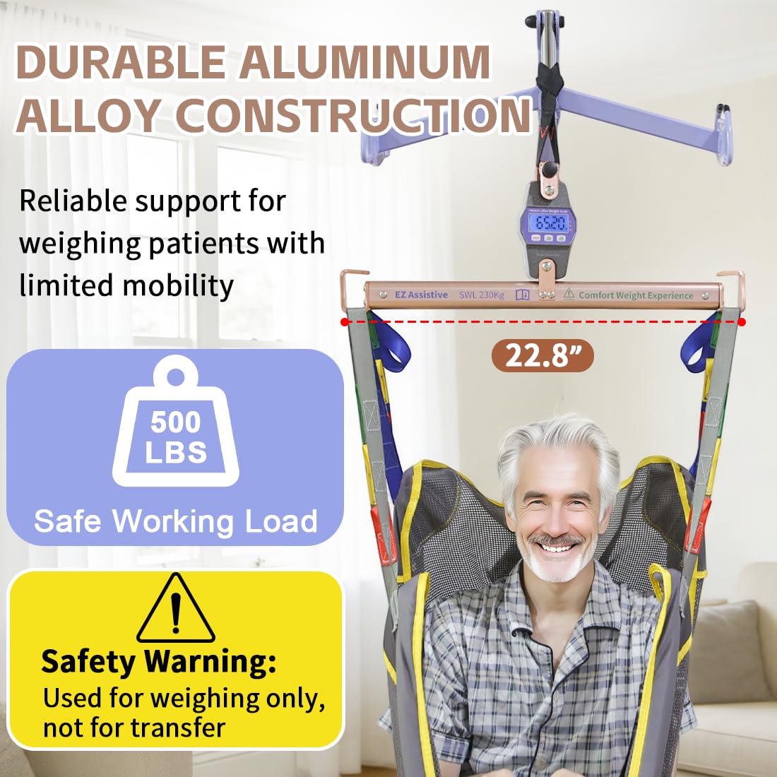 EZ Assistive Patient Lift Weight Scale for Elderly or Bedridden, Universal Lift Scale Suitable for Nursing Home, Hospital & Home Care Use-SWL 500lbs