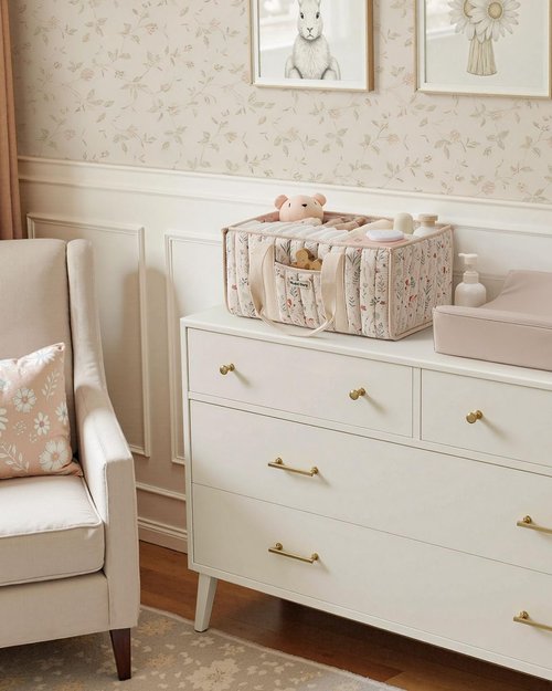 Blissful Diary Floral Diaper Caddy Organizer - Stylish Nursery Storage Basket for Newborn Essentials | Floral Beige